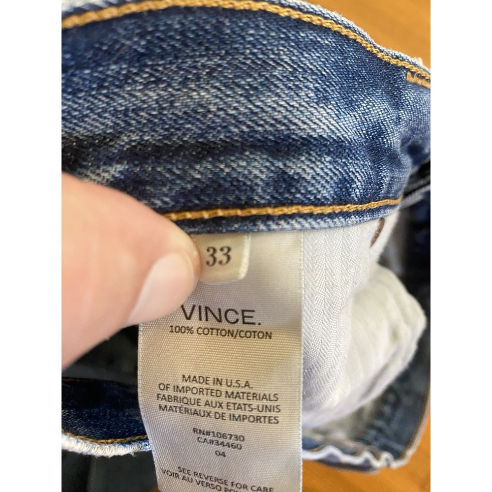 VINCE. Jeans Mens 32x33 Medium Wash USA Made Straight Button Fly Distressed - Picture 12 of 14